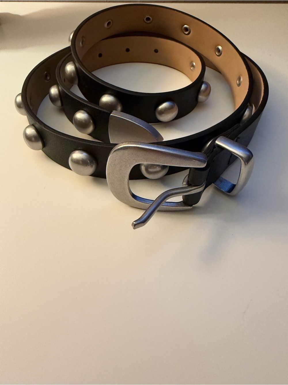 Gap Black Studded Leather Belt with Silver Hardware - women’s